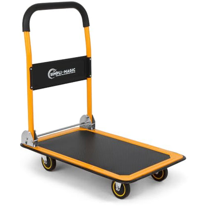 Simpli-Magic Push Cart Dolly, 330 LBS – Foldable Moving Platform Hand Truck – Easy Storage, 360 Degree Swivel Wheels Flat Bed Cart