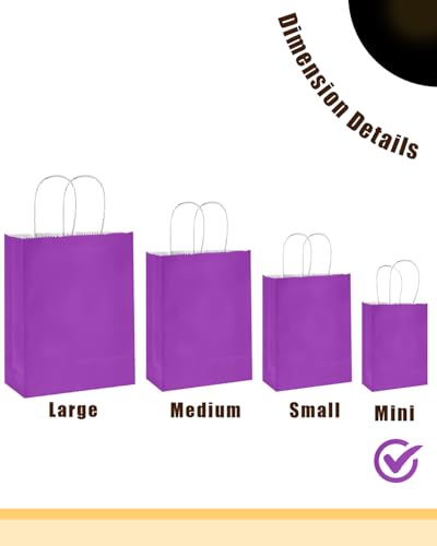 qiqee 24PCS Mini Gift Bag with Handles Bulk 4.5"x2.5"x6" Gift Bags Violet Bags Multiple Uses - color: Violet