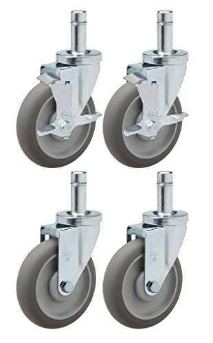 5" Caster Set for Metro Shelving | 4 Swivels (2with Brakes) | Grey Thermoplastic Rubber Wheels | Precision Bearings