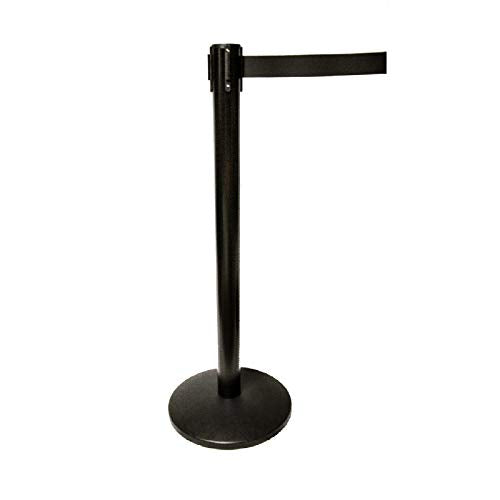 40" HT Retractable Belt Queue Safety Stanchions Barrier Combo Set (6 Posts Blk Belt+SFrame+WBracket) - color: Black