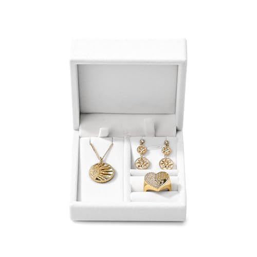 Velvet Jewelry Set Box, White Velvet Necklace Earring Ring Organizer - color: Beige