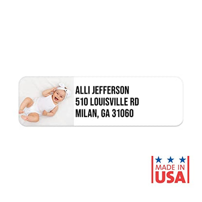 Custom Photo Upload Bold Rolled Address Labels / 500 Personalized Return Address Labels/Designer Address Stickers in Elegant Plastic Dispenser - size: 500 Labels, style: Block