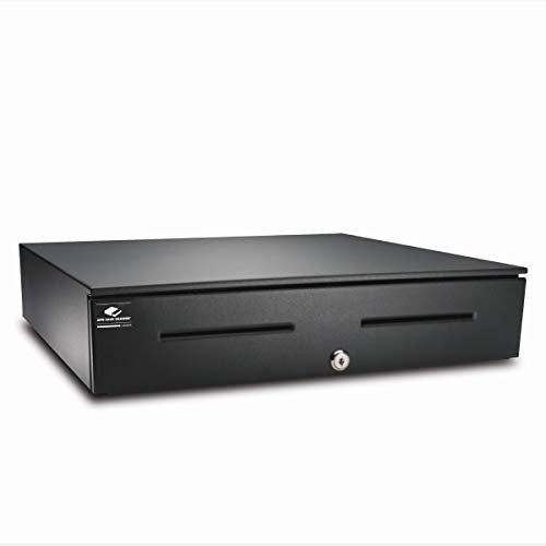 APG Heavy Duty 18" Point of Sale Cash Drawer | Series 4000 JB320-1-BL1816-C | MultiPRO 320 Interface with CD-101A Cable | Printer Driven | Plastic Till with 5 Bill/ 5 Coin Compartments | Black - color: Printer-Driven 24V (with cable) - Black w/ Painted Fr