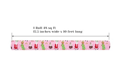 ZINTBIAL Dog Christmas Reversible Wrapping Paper Roll - Gift Wrap with Pink Polka Dots on Reverse - Perfect for Holidays, Pet Lovers & Christmas Gifting - 17.5 in x 33 ft (48 sq. ft) - color: Pink-Christmas