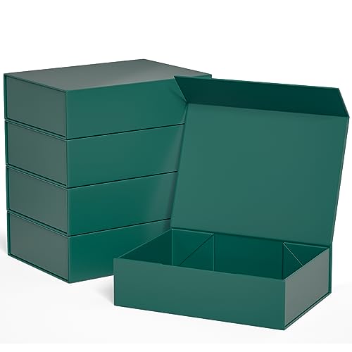Green Gift Boxes 11.9" x 8.5" x 3.3",Magnetic Closure Gift Box for Presents - color: Dark Green/5PCS