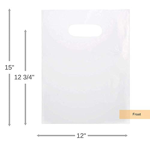 ClearBags 100 Frost Handle Bags 12x15, Extra Thick 2.25 Mil Retail Plastic Shopping Merchandise Gift Bags Tear Resistant Strong Durable Anti Stretch For Small Business LDPE Die Cut, 100% Recyclable - size: 12" x 15"