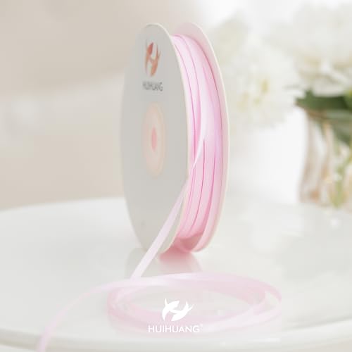 HUIHUANG Pink Thin Double-Sided Satin Ribbon 1/8 inch Continous 100 Yards - color: Light Pink, size: 1/8 inch