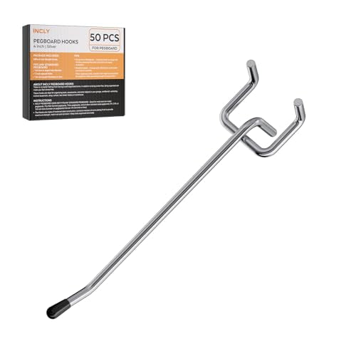 INCLY 50 Pack Pegboard Hooks, 4 Inch Metal Peg Board Hooks Accessories - color: Silver, size: 4 Inch