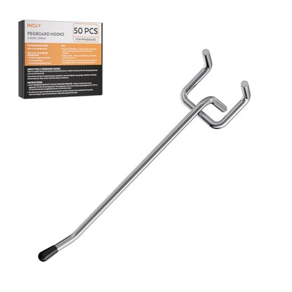 INCLY 50 Pack Pegboard Hooks, 4 Inch Metal Peg Board Hooks Accessories - color: Silver, size: 4 Inch