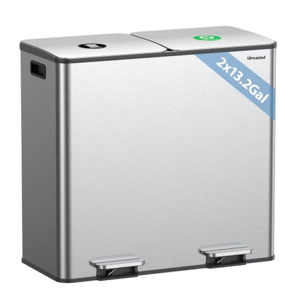 Dual Trash and Recycling Bins for Kitchen, 2*13.2 Gal Dual Trash Can,Silver - color: Silver, size: 2 * 13.2 Gallon