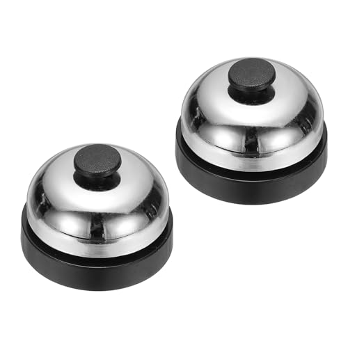 PATIKIL Call Bell, 2.52 inch Small Desk Service Ring Bell Buzzers for Front Desk Reception Counter Dinner Bar Hotel Classroom Game, Black Silver, 2 Pack - color: Black Silver, size: 2.52 Inch
