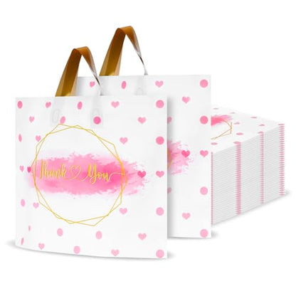 WAKAKO Plastic Thank You Shopping Bags, 12x15 Inch Retail Merchandise Gift Bags for Small Business Boutique, 60 Pack - size: 12 x 15 inches (Pack of 60)