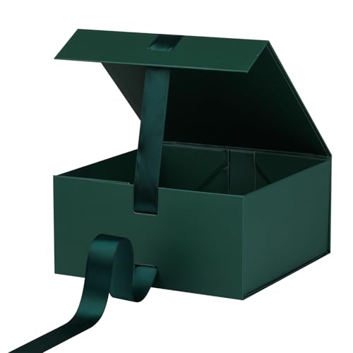 OEMVALATY Green Gift Box,8x8x4 Inches Gift Boxes with Lids for Presents with Magnetic Closure and Ribbon for Wedding,Storage,Birthday(5-Pack) - color: 08x8x4 Inch-Green-Pack of 5
