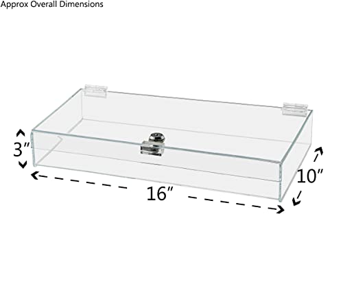 Acrylic Locking Display Case with Keys 16" x 10" x 3" Clear Rectangular Countertop Tray with Lid for Antiques Artifacts Collectibles Jewelry Currency and Coins by Marketing Holders - size: 16"w x 10"d x 3"h