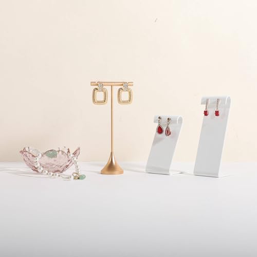Single Gold Earring T bar Stand, Metal earring display holder for show, Small jewelry studs hanger for Online store Photo Shoot【Gold-Cone Base Height 5"】 - size: Low