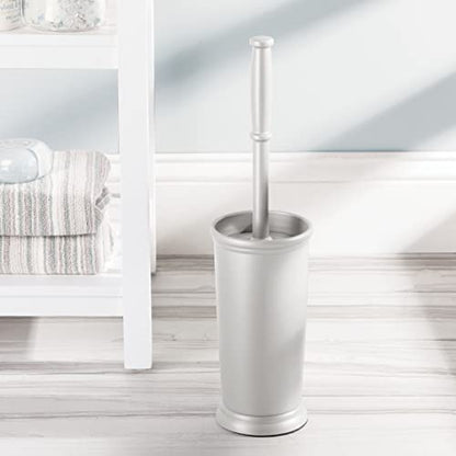 mDesign Toilet Bowl Brush and Holder - Covered Bathroom Toilet Brush - Standing Toilet Bowl Scrubber in Modern Holder - Space Saving, Deep Cleaning Brush for Toilet - Hyde Collection - Light Gray - color: Light Gray, size: Pack of 1