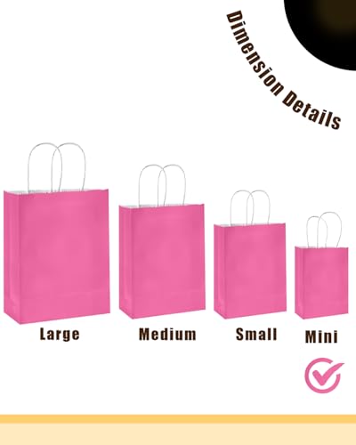 qiqee 24PCS Mini Gift Bag with Handles Bulk 4.5"x2.5"x6" Gift Bags Pink Bags Multiple Uses - color: Pink