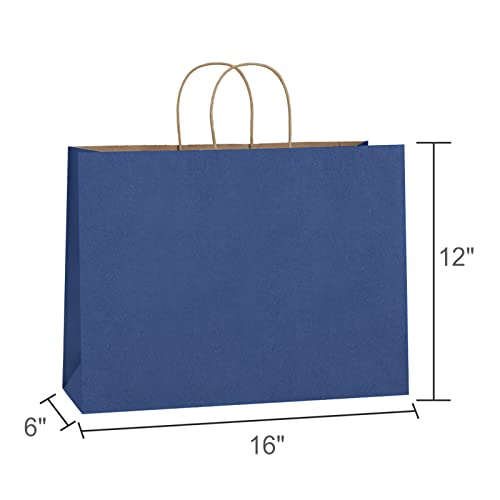 BagDream Kraft Paper Bags with Handles 16x6x12 Inch Large 50 Pack Bulk - color: Navy Blue
