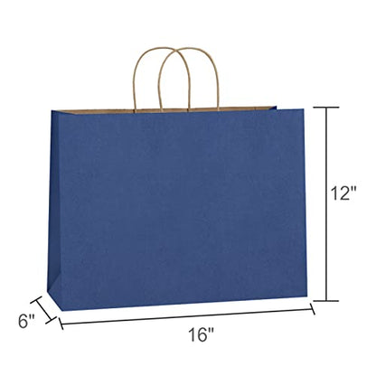 BagDream Kraft Paper Bags with Handles 16x6x12 Inch Large 100 Pack Bulk - color: Navy Blue