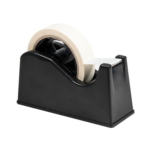 Desktop Tape Dispenser Adhesive Roll Holder (Fits 1" & 3" Core) with Weighted Nonskid Base (1P-Black) - color: 1p-black
