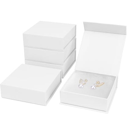 Mirgrime Jewelry Gift Boxes, 5 Pack 3.5x3.5x1 inch Small Jewelry Boxes, Cardboard Box for Necklaces Bracelet Earring Ring (White) - color: Magnetic Box-sxh-5-w