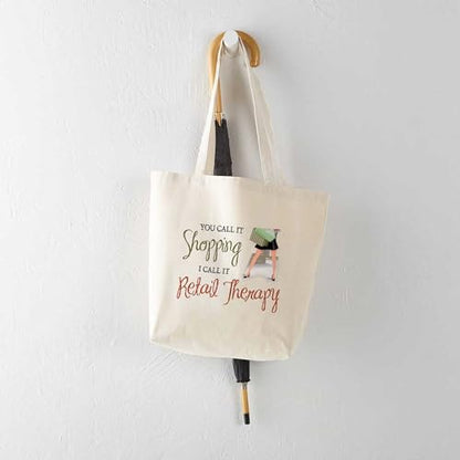 CafePress Retail Therapy Tote Bag Reusable Natural Beige Canvas Shopping Bag - size: Medium
