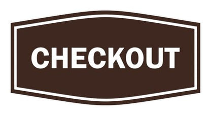 Signs ByLITA Fancy Checkout Sign | Durable Plastic | Vibrant Colors | Powerful Foam Tape (Dark Brown) - Small - color: Dark Brown, size: 3 x 6" - Small (1 Pack)