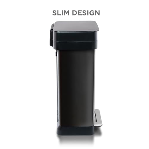 Clorox 13 Gallon Trash Can - 50L Kitchen Trash Can with Wide Step Pedal - Rectangular Black Stainless Garbage Bin with Hinged Rim and Odor Protection - color: Black Step