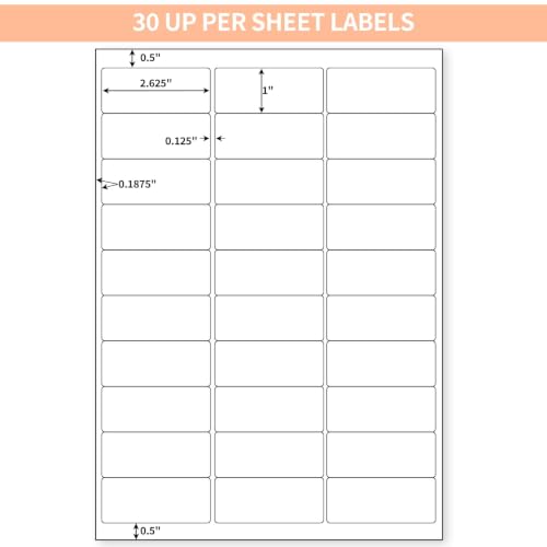 30 UP 3000 Stickers 100 Sheets 1" x 2-5/8" Shipping Return Address Labels for Laser Inkjet Printer, White Blank Mailing Labels - size: 30UP(1" x 2-5/8")