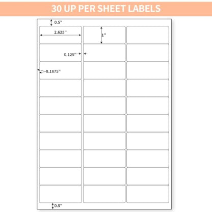 30 UP 3000 Stickers 100 Sheets 1" x 2-5/8" Shipping Return Address Labels for Laser Inkjet Printer, White Blank Mailing Labels - size: 30UP(1" x 2-5/8")