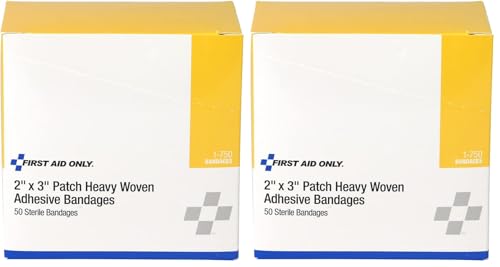 First Aid Only 1-750 Heavy Woven Fabric Adhesive Bandages, 2" x 3" Extra Large, 50 Count (Pack of 2) - size: 50 Count (Pack of 2)