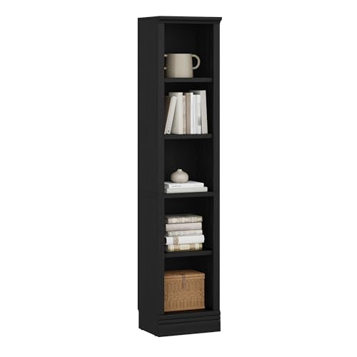 5-Tier Narrow Bookshelf, Adjustable Shelves, 72.5" - color: Black
