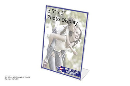 Marketing Holders 10 Pack Table Tent Sign Holder 3.5" x 5" Side Loading Advertisement Literature Small Flyer Frame Printed Material Display Countertop Clear Acrylic - size: 3.5"w x 5"h