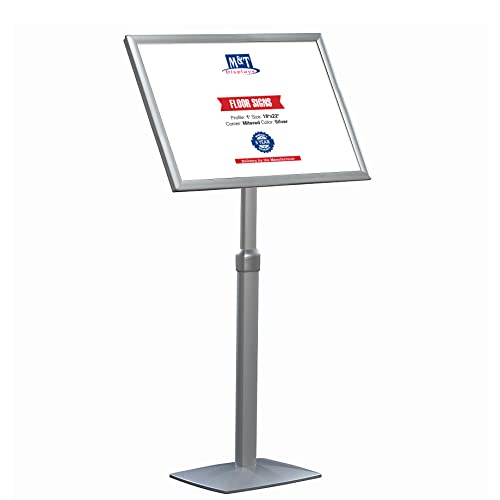 M&T Displays Pedestal Sign Holder Free Floor Standing Aluminum Heavy Duty Front Loading Snap Open Frame Adjustable Height Menu Poster Advertising Display Vertical Horizontal (Silver, 18x22 inch)