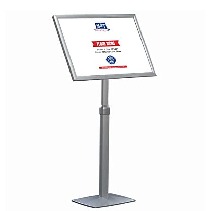M&T Displays Pedestal Sign Holder Free Floor Standing Aluminum Heavy Duty Front Loading Snap Open Frame Adjustable Height Menu Poster Advertising Display Vertical Horizontal (Silver, 18x22 inch)