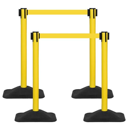 ECOSlGNS 4 Pack Heavy Duty Crowd Control Stanchions for Banks, Events, Retail with 10ft Retractable Belt, Non-Slip Weighted Rubber Base (Yellow) - color: Yellow, size: Rectangle Base - 4 Pack
