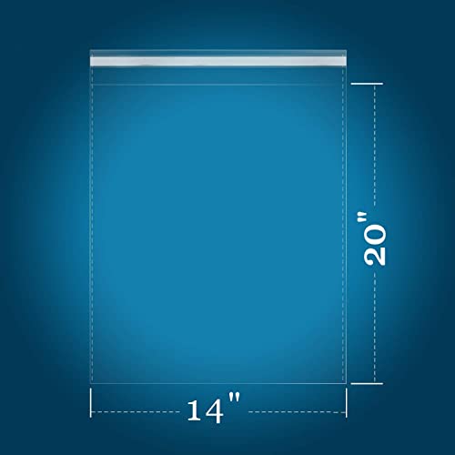 iMailer - 200 Count - 14" x 20" Large Cellophane Bags - Clear Cello Resealable Plastic Poly Bags for Clothing, T-Shirts, Pants - size: 14x20 Inch (Pack of 200)
