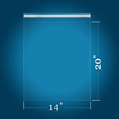 iMailer - 200 Count - 14" x 20" Large Cellophane Bags - Clear Cello Resealable Plastic Poly Bags for Clothing, T-Shirts, Pants - size: 14x20 Inch (Pack of 200)