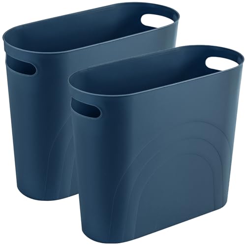rejomiik Small Trash Can, Slim Garbage Can Plastic Waste Basket with Handles 3.5 Gallon Container Bin for Narrow Spaces Bathroom, Bedroom, Kitchen, Office at Home, 2 Pack Teal Blue - color: Teal Blue, size: 2 pack