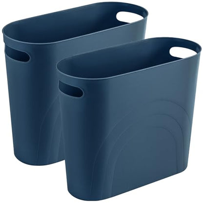 rejomiik Small Trash Can, Slim Garbage Can Plastic Waste Basket with Handles 3.5 Gallon Container Bin for Narrow Spaces Bathroom, Bedroom, Kitchen, Office at Home, 2 Pack Teal Blue - color: Teal Blue, size: 2 pack