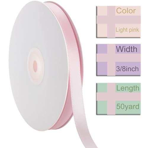 3/8 Inch Light Pink Ribbon 50Yards – Perfect for Gift Wrapping - color: Light Pink, size: 3/8"