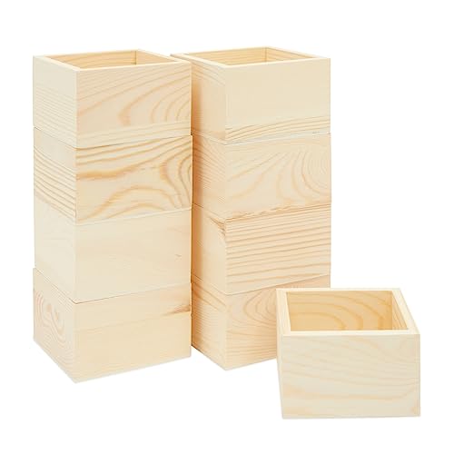 Bright Creations Centerpieces - 10 Unfinished Pine Mini Wood Crates 4 x 4 x 2.3 In & Sanding Sponge, Cream & Brown - DIY Craft Decor & Storage Display