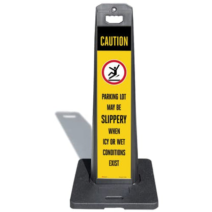 SmartSign Parking Lot Slippery When Icy Or Wet LotBoss Vertical Panel Sign Kit with Rubber Base, Double-Sided, 7.875" x 35.5" 3M Engineer Grade Reflective Parking Lot Sign, Plastic Frame, USA-Made - color: 7.875" x 35.5" - EG Reflective Lotboss Sign Kit
