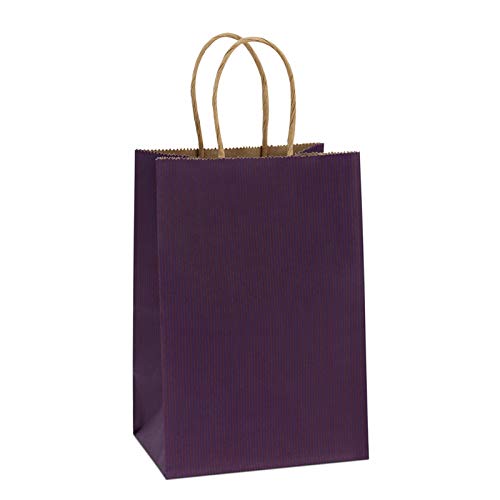 BagDream Small Gift Bags with Handles 5.25x3x8 Inch Purple 100 Pack Bulk - color: Purple