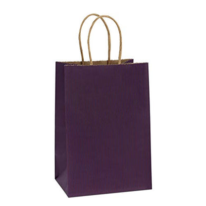 BagDream Small Gift Bags with Handles 5.25x3x8 Inch Purple 100 Pack Bulk - color: Purple