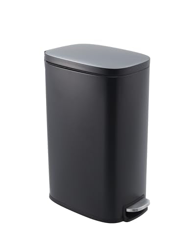 13 Gallon Stainless Steel Indoor Recycling Bin – Removable Inner Bucket, Soft-Close Step Pedal Lid, Fingerprint Resistant, Narrow Trash Can for Kitchen, Bathroom, Office, Black - color: Black
