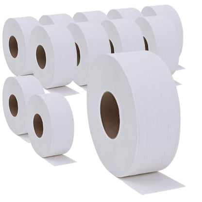 Genuine Joe Jumbo Roll Bath Tissue - 2-Ply White Toilet Paper, 3.3" x 650' per Roll, 12 Count Bulk Pack, Recycled Fiber, Commercial Grade for Dispensers - size: 3.25" x 650' (Pack of 12)
