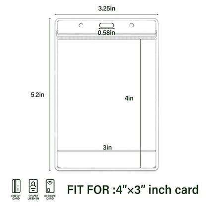 50 Pcs Vertical Clear ID Badge Holders, 4x3 Inch Waterproof PVC Plastic Badge Holders with Resealable Zip, Fits RFID/Proximity/Badge Swipe Cards, Credit Cards, Office, School, Events