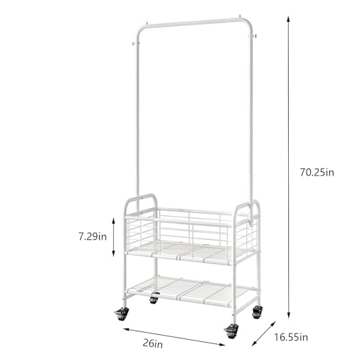 SUOERNUO Laundry Cart with Basket Hanging Rack Sorter with Wheels Shelf - color: White