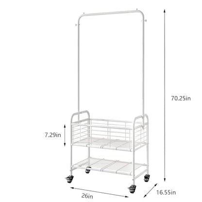 SUOERNUO Laundry Cart with Basket Hanging Rack Sorter with Wheels Shelf - color: White